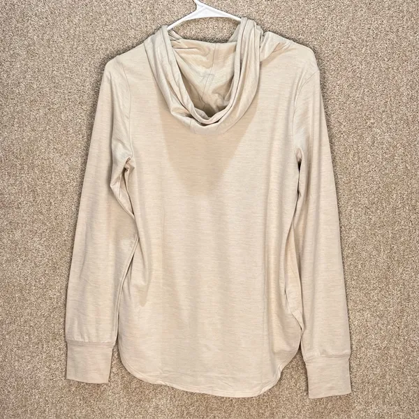 Reebok tan white marbled long sleeve tshirt hooded drawstring thumb holes‎ comfy - Image 2