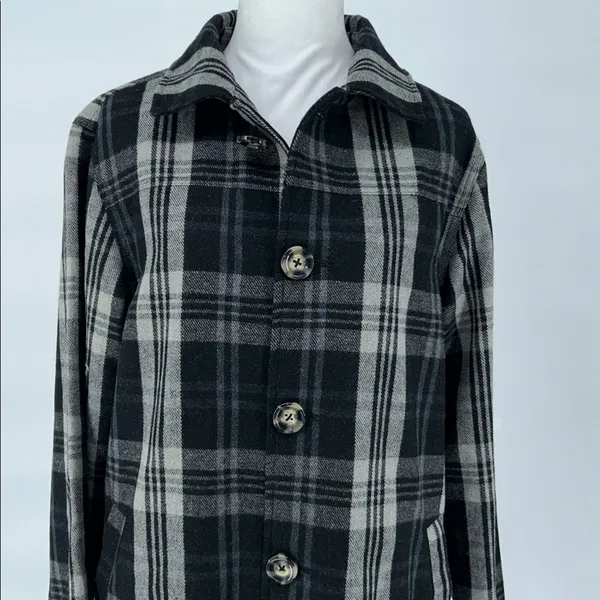 Oakley Women's Coat Wool Button-up Jacket Plaid Gingham Black Gray Size Small - Image 9