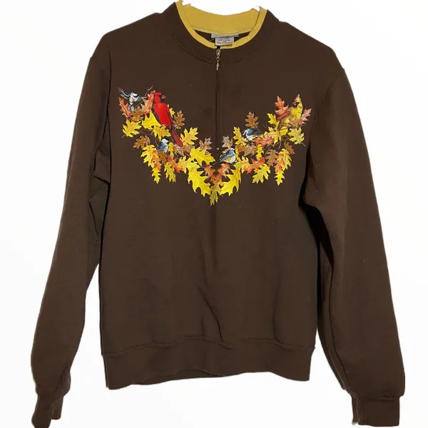Artisan Vintage Double Collar 1/4 Zip Sweatshirt 90s Cardinal Fall Leaf Brown S - Image 2