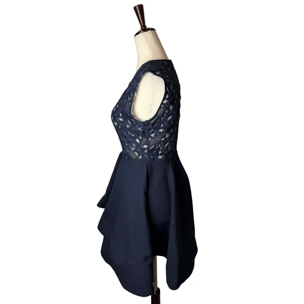 L'ATISTE Lace Mini Dress Women Medium Navy Blue Tiered Ruffle Hem Party Cocktail - Image 6