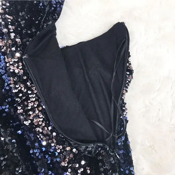 FREE PEOPLE Glitter & Gold Sequin Velvet Midi Dress‎ Blue Black Size Medium New - Image 10