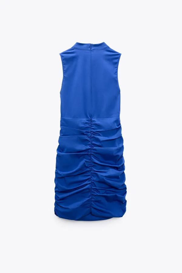 Dress Wedding cobalt blue ruched stretch poplin mini dress - Image 6