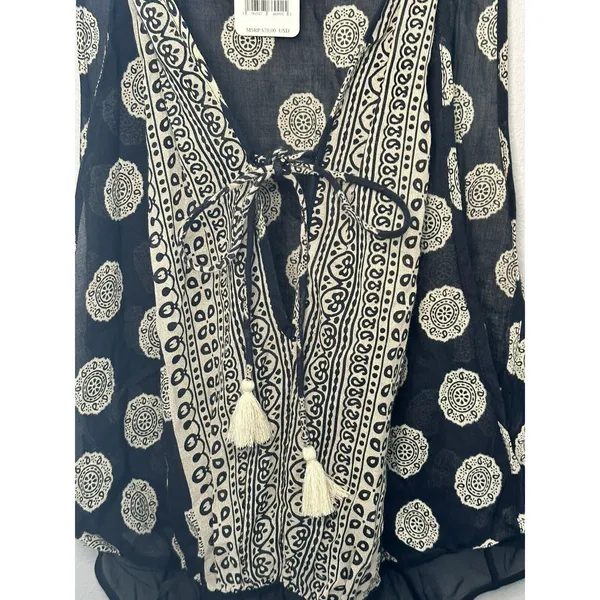 Free People Intimately Bodysuit Womens XS Black Printed Tassel OB1469393 Boho - Image 2