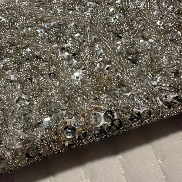 Women’s Beaded Bead Sequin Hand Bag Evening Purse Silver Tone - Needs TLC - Image 8