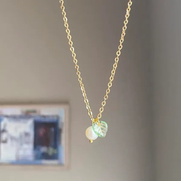 Handmade freshwater pearl & leaf fairy statement necklace🍃 - Image 2