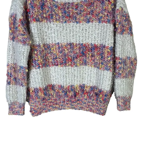 Gilli Striped Popcorn Knit Boat Neck Sweater White Multicolor Boho Size M - Image 4