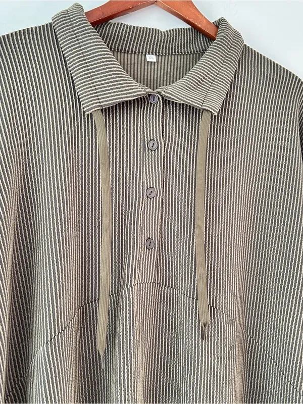 Oversized Olive Green Ribbed Stretchy Pullover Shirt sz XL - Image 3