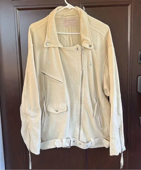 EUC Free People Rebel Moto Jacket Vanilla Cream Size Large Retail $198.00 - Image 5