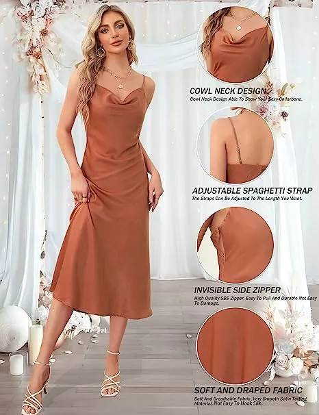 Thanth Women's Sleeveless Spaghetti Strap Satin Dress - Image 2