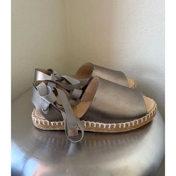 VESTIMENT Metallic Grey Espadrille Flatform Sandals Ribbon Tie Shoes Womens 6US - Image 4
