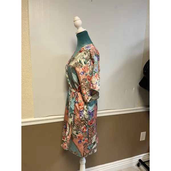Cinema Etoile Vintage 2 Piece Nightgown Kimono Robe Set Floral Chain Print M/L - Image 11