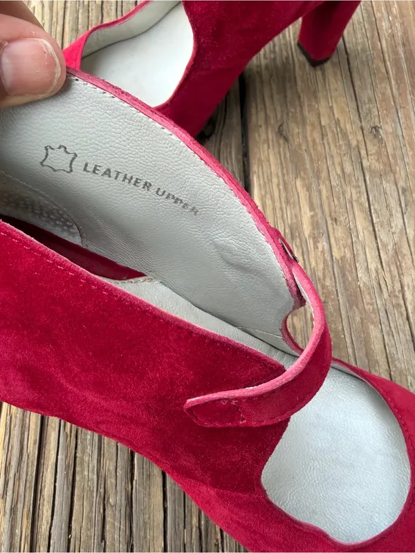 Eric Michael Red Suede Mary Jane Heels EU 38 Block Heel Leather Shoes - Image 6