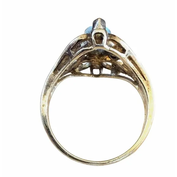 Vintage Sterling Silver Gold Vermeil Filigree Ring Blue Marquise Stone 925 Ring - Image 6