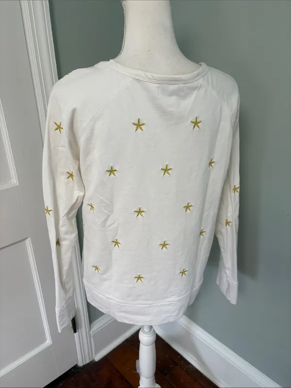 Caribbean Joe Cream Long‎ Sleeve Sweatshirt with Gold Sea Star Embroidery Large - Image 4