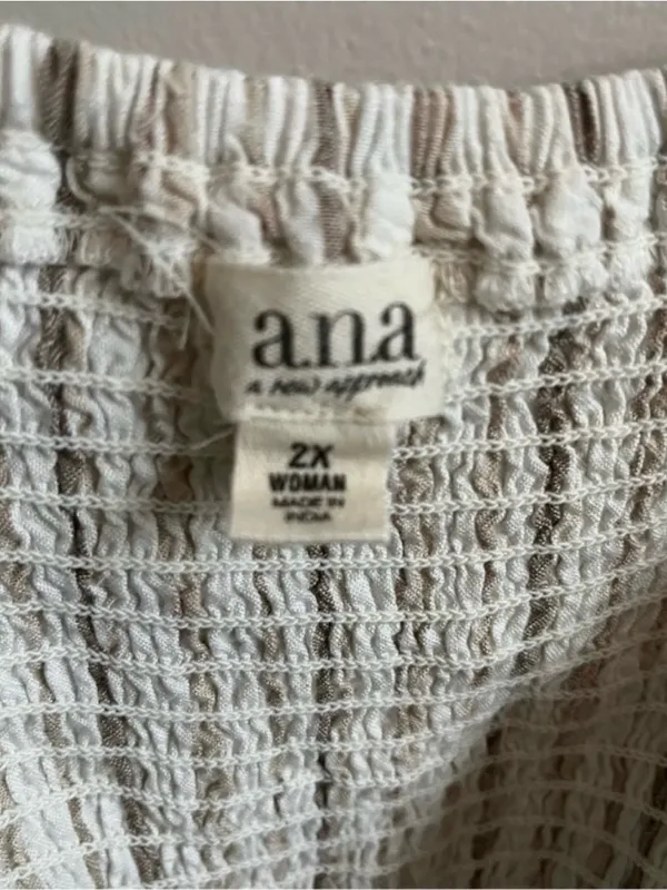 a.n.a. Rayon & Linen Blend Dress with Pockets Cream with Brown Stripes 2X - Image 4