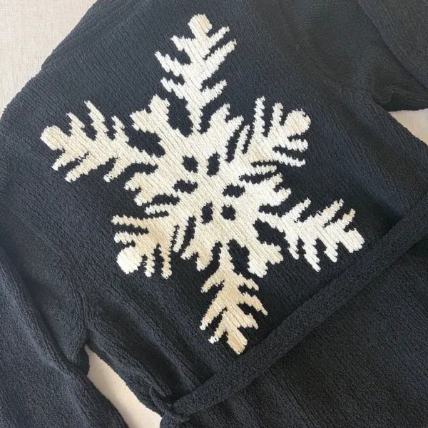 Victorias Secret Snowflake Robe Black White Knit Plush Belted‎ XS/S 167807-201 - Image 3