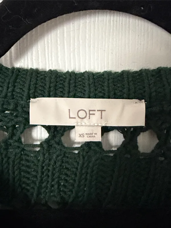 LOFT Forest Green Open-Knit Button Cardigan Sweater size XS - Image 2