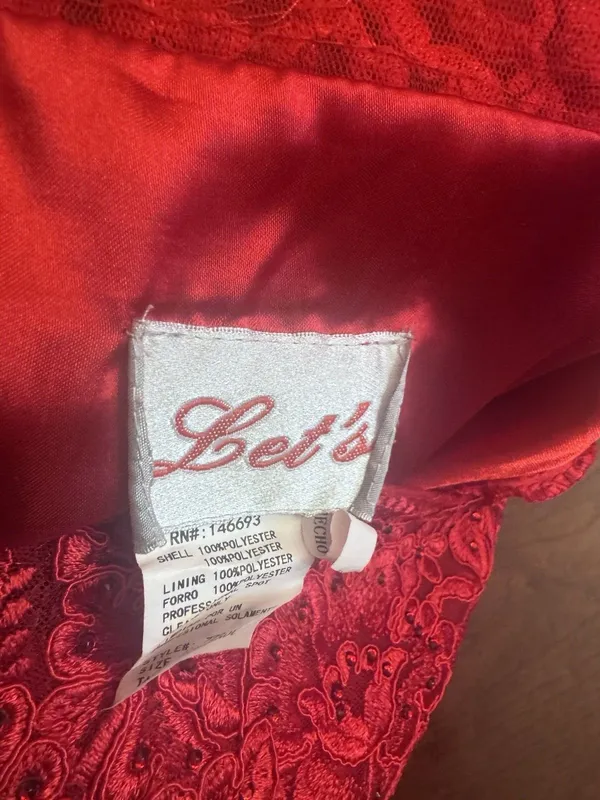 Let's Red Lace Applique Corset Prom Evening Gown SIZE XL - Image 9