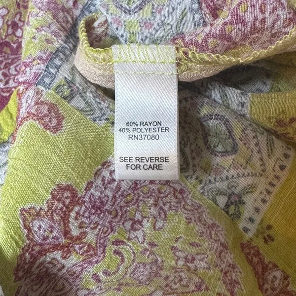 Cato Womens Patchwork Print Ruffle Tie Neck Blouse‎ Pink Yellow Size L - Image 8