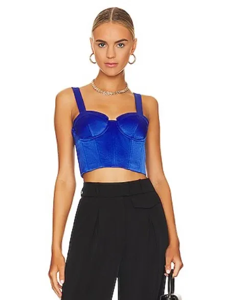 Alice + Olivia Jeanna Bustier Smocked Crop Top in Royalty Size 0 - Image 5