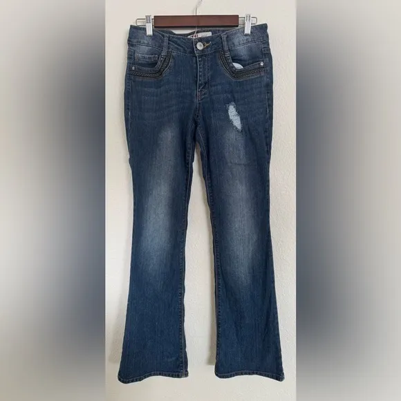 Y2K l.e.i. Style‎ Ashley Low-Rise Flare Jeans Size 9 Regular Distressed Denim - Image 13