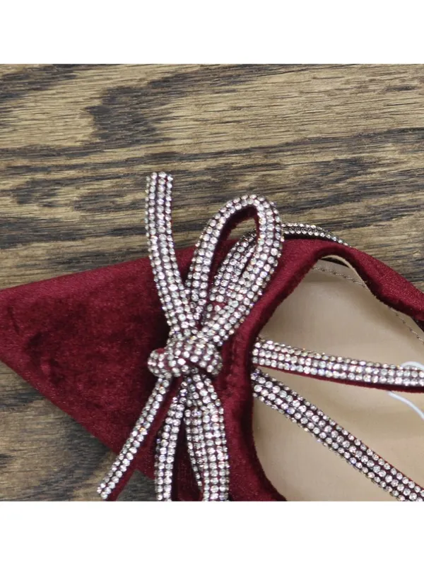A New Day Rhinestone Bow Velvet Heels 94656737 Burgundy Red 7M - Image 8