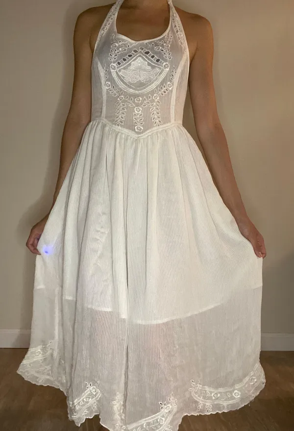 Free People New Romantics collection dainty lace halter tie white dress S - Image 2