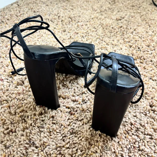 RAYE Black Strappy Lace-Up Platform Heels - Image 7