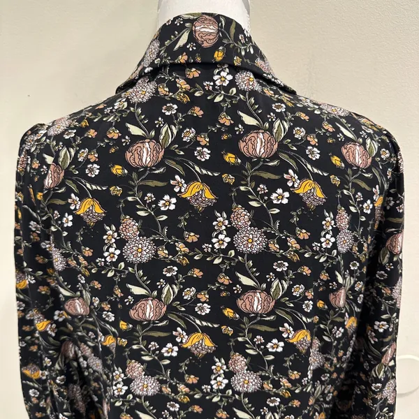Natural Life Moody Floral Mini Shirt Dress Black Long Sleeve Rayon Cottage Med‎ - Image 7