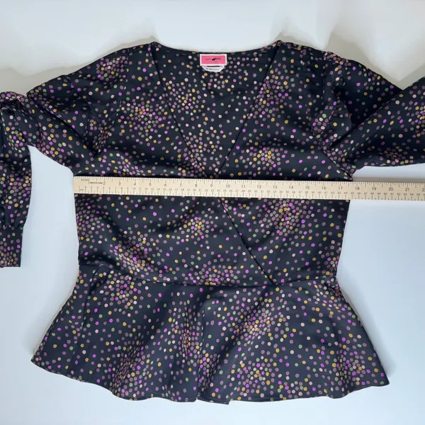 Kate Spade Polka Dot Wrap Blouse‎ Size XS Black Peplum Long Sleeve Preppy Office - Image 7