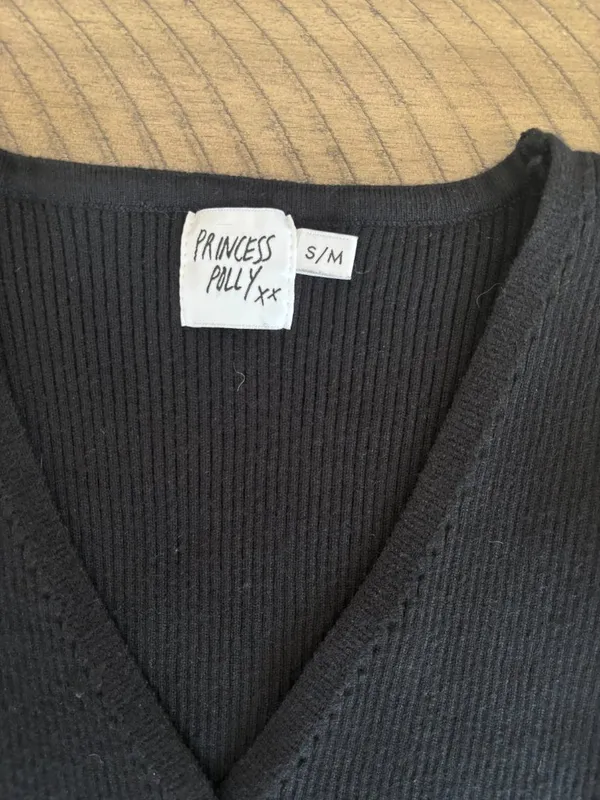 Princess Polly Black Ribbed Cropped Cardigan S/M – Bell Sleeve Button Front - Image 3