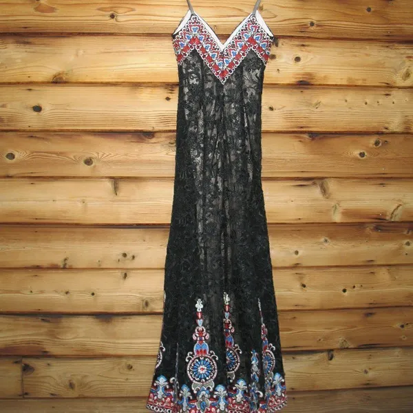 NWT Jovani Black Lace Embroidered Beaded Gown - Image 7