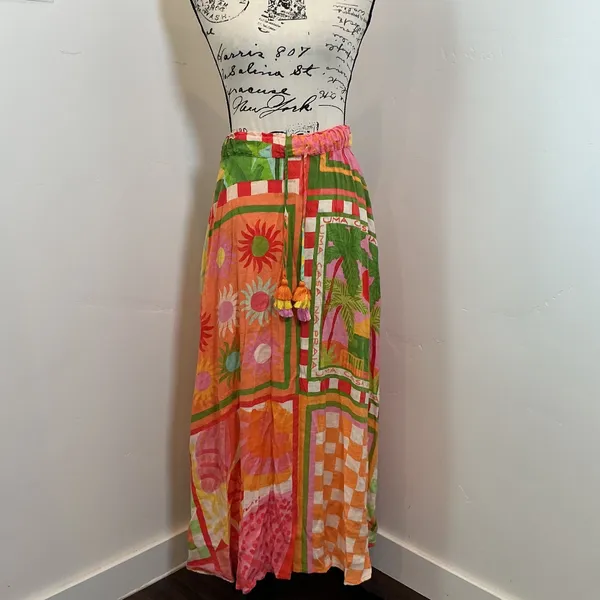 Farm Rio Anthropologie Vibrance Maxi Skirt Multicolor Patchwork XXS Tassel Boho - Image 2