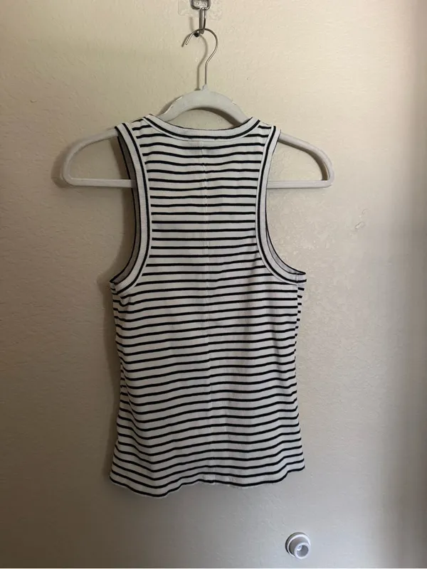 Tuckernuck Stripe Anthos Cotton Tank Top Sz M Ribbed Black White - Image 7