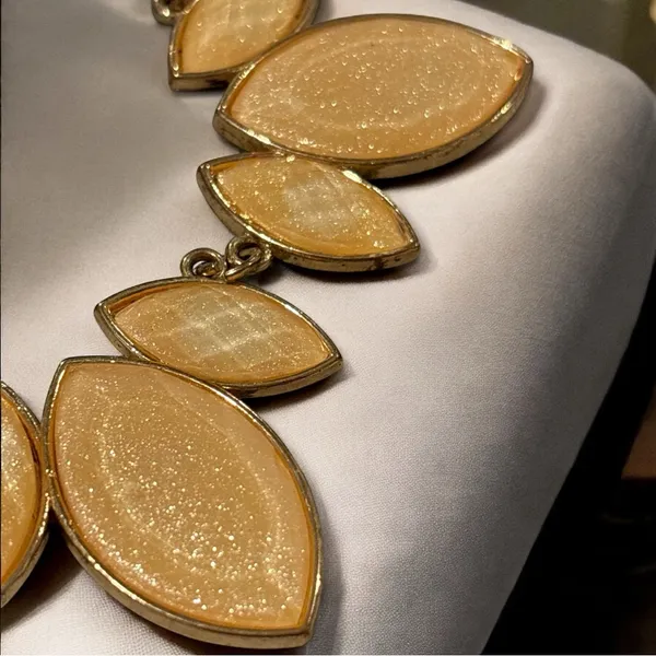 Charming Charlie Gold Leaf Statement Necklace & Earring Set - Image 2