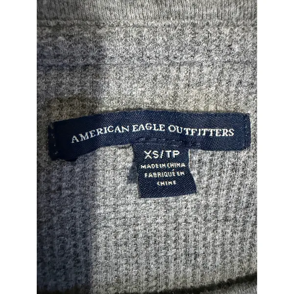 American Eagle Women Top XS Grey Loved Waffle Knit Thermal Scoop Neck Raglan Y2K - Image 4