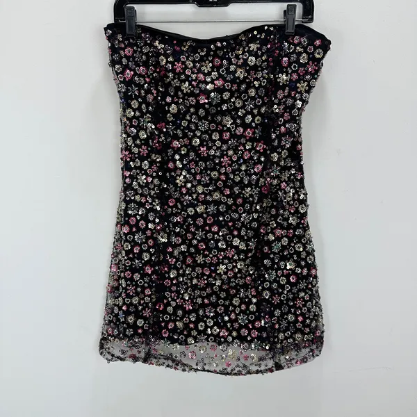 Lulus Cyriana Black Sequin Strapless Mini Dress Party Floral Going Out Large - Image 7