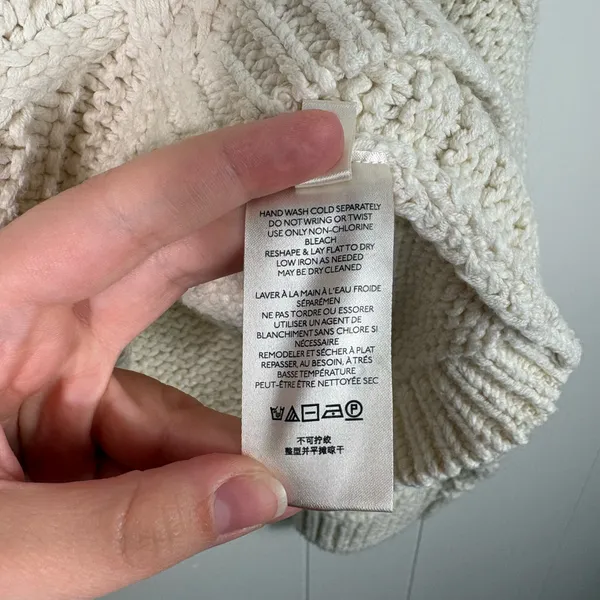 Free People Ivory Cable Knit Fisherman Floral Embroidered Cropped Sweater XL - Image 4