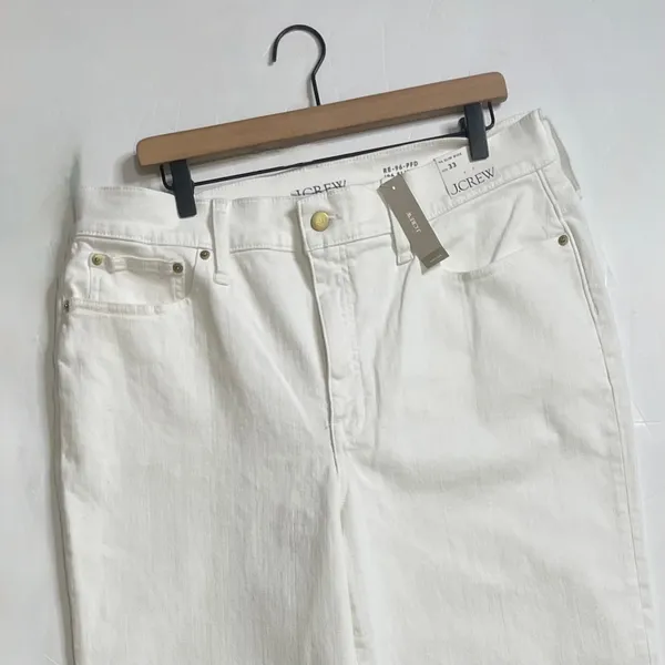 NWT!! J. CREW '96 Slim Wide Jeans Retro Raw Hems Solid White Preppy Frayed 33 - Image 4