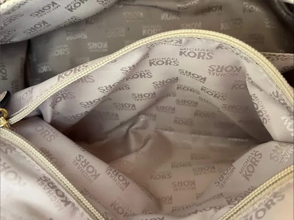Michael Kors White & Beige Logo Satchel with Gold Hardware - Image 7