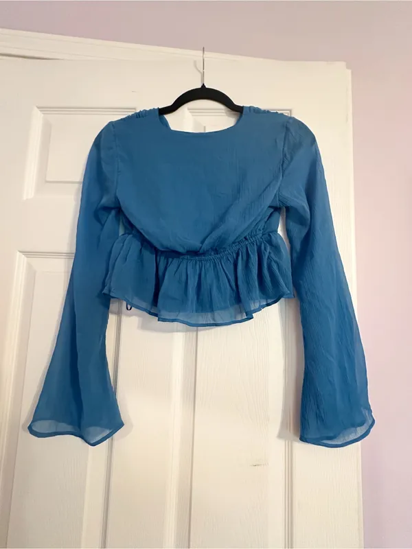 Abercrombie & Fitch Electric Blue Cropped Blouse - Image 3