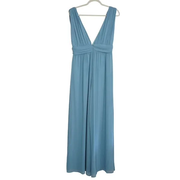 Lulus Medium Light Blue Wide Leg Jumpsuit Flowy Bridesmaid Plunging V Neck - Image 6