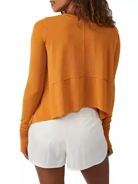Free People Movement Medium Russet Orange Long Sleeve High Low Workout Top - Image 3