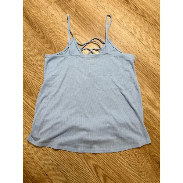Aeropostale Womens Medium‎ Light Blue Ribbed Lace Trim Strappy Cami Tank Top - Image 2