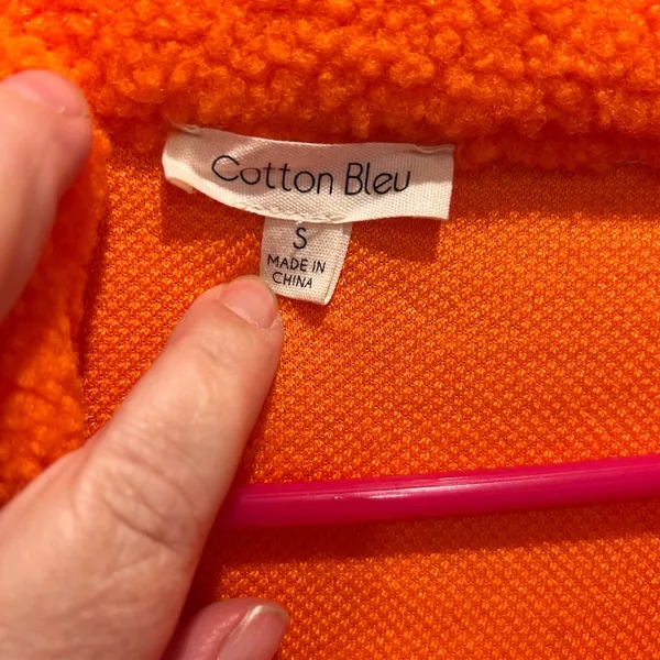 Cotton Bleu Womens Neon Colorblock Sherpa Quarter Zip Pullover Sweater Small - Image 6