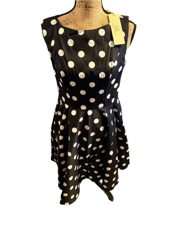 Grace Karin Polka Dot Midi Dress Black White Women's Size L (18” PTP) - Image 2