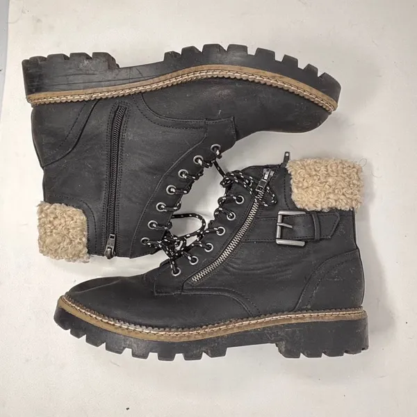 Universal Thread Black Combat Boots with Faux Fur Cuff - Size 11 - Image 6