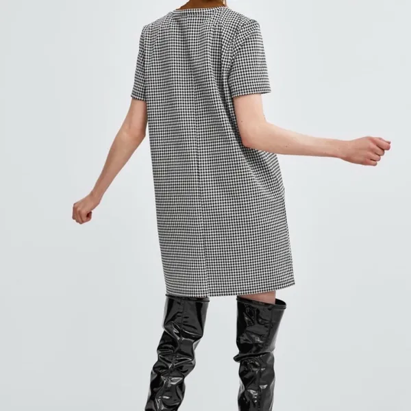 Zara Black and White Houndstooth Short Sleeves Front Pockets Sheath Dress - Image 2
