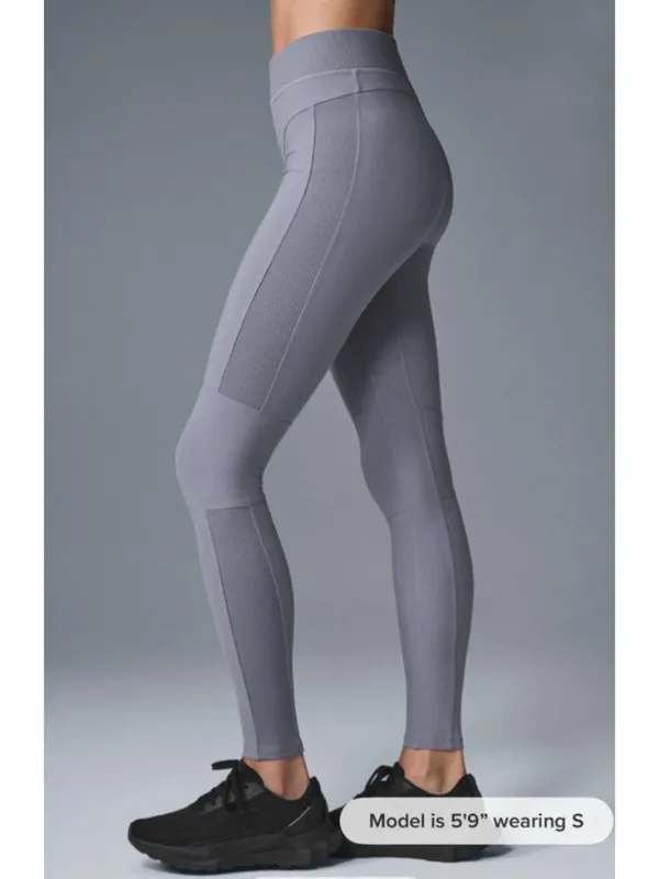 Alo Alosoft High Waist Head Start Leggings Fog Hi-Rise Waisted Ribbed Tights XS - Image 6