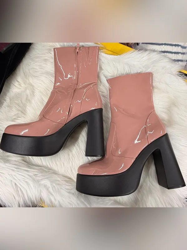 Gianni Bini Chunky Platform Mid Boots Patent leather Size 9 Womens dusty pink - Image 5